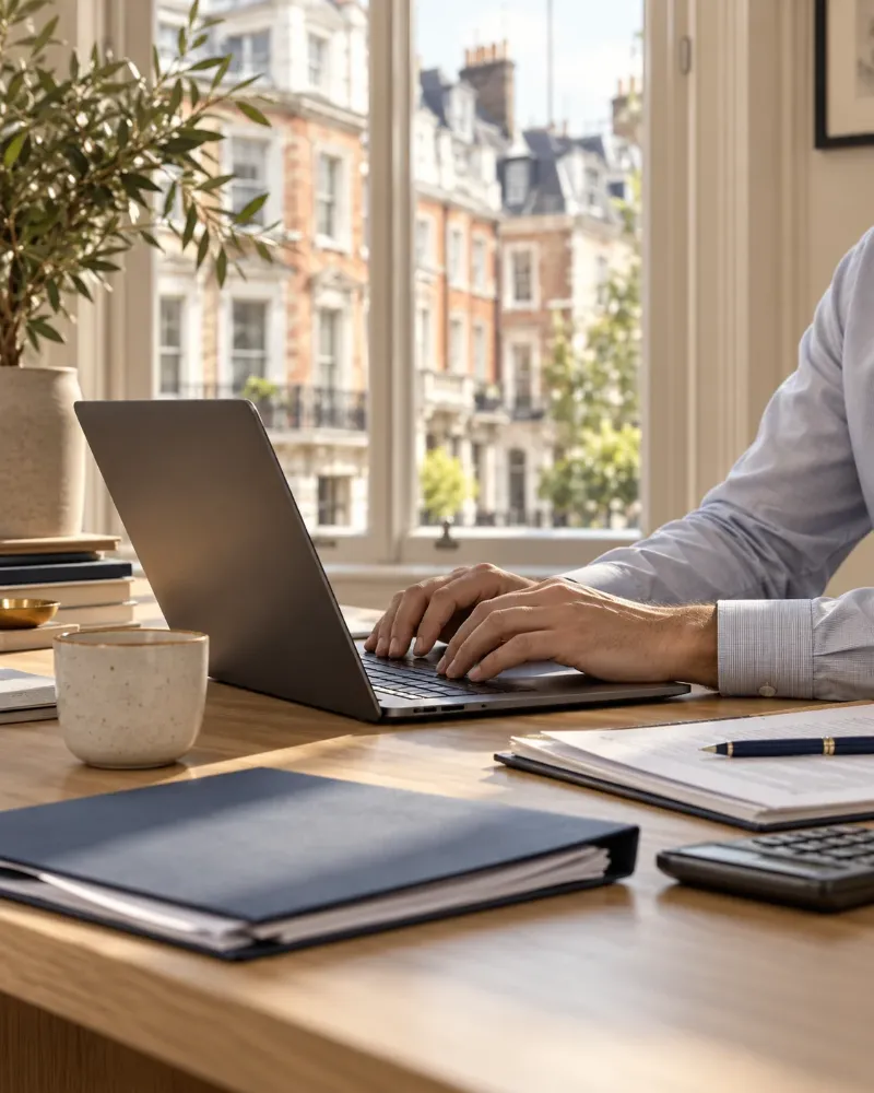 Contable de IJM Smart Office trabajando con clientes en Londres